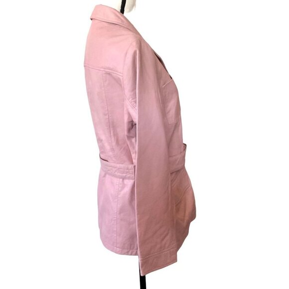 Genuine leather button up pink jacket with belt women size Small - Picture 3 of 13